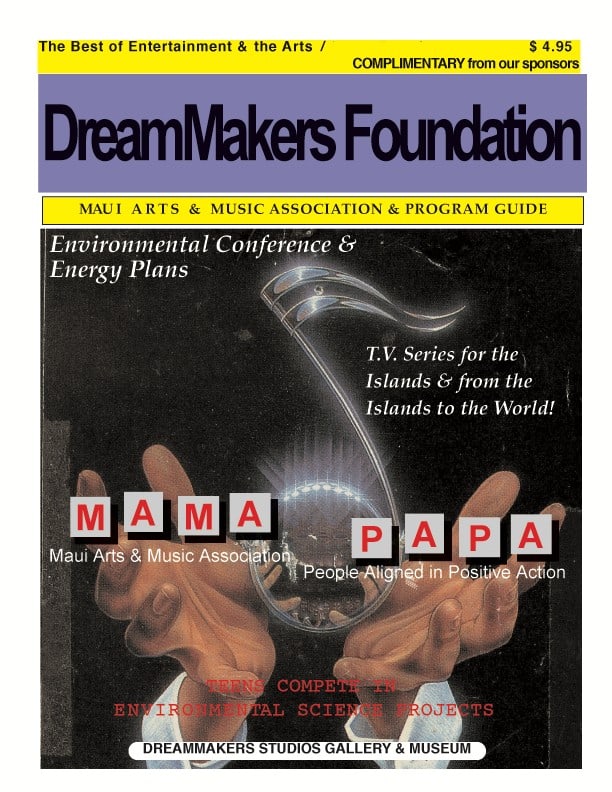 Maui arts and music foundation event poster featuring environmental projects and energy plans.