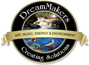 Nature waterfall and marine life logo for Dream Maui, art, music, energy, environment themed design.