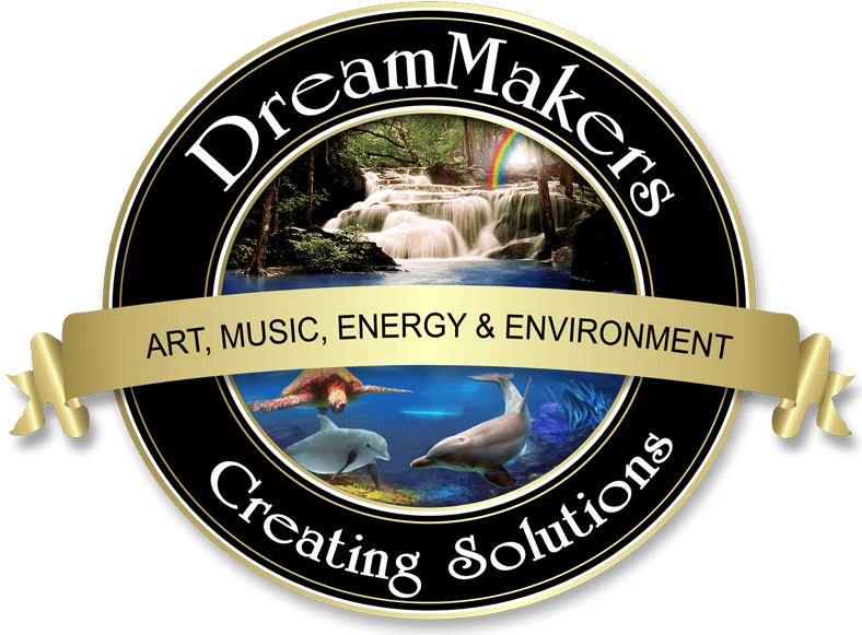 Nature waterfall and marine life logo for Dream Maui, art, music, energy, environment themed design.